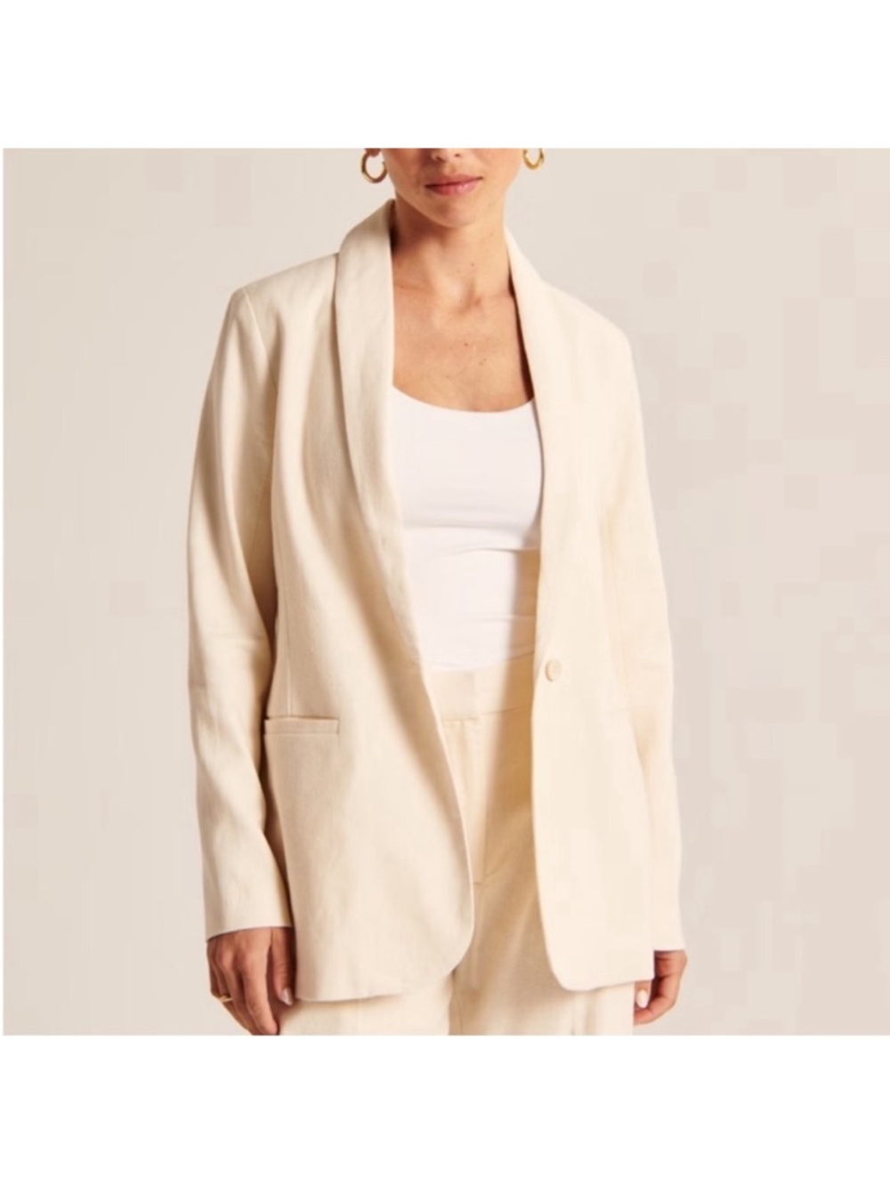 A & F Linen Blend Cream Shawl Collar Blazer